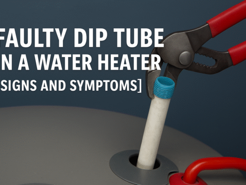 Close-up of pliers gripping a dip tube being removed from a water heater, with text that reads "Faulty Dip Tube in a Water Heater [Signs and Symptoms]"—ideal for explaining dip tube replacement or identifying a faulty dip tube. | High 5 Plumbing, Heating & Cooling